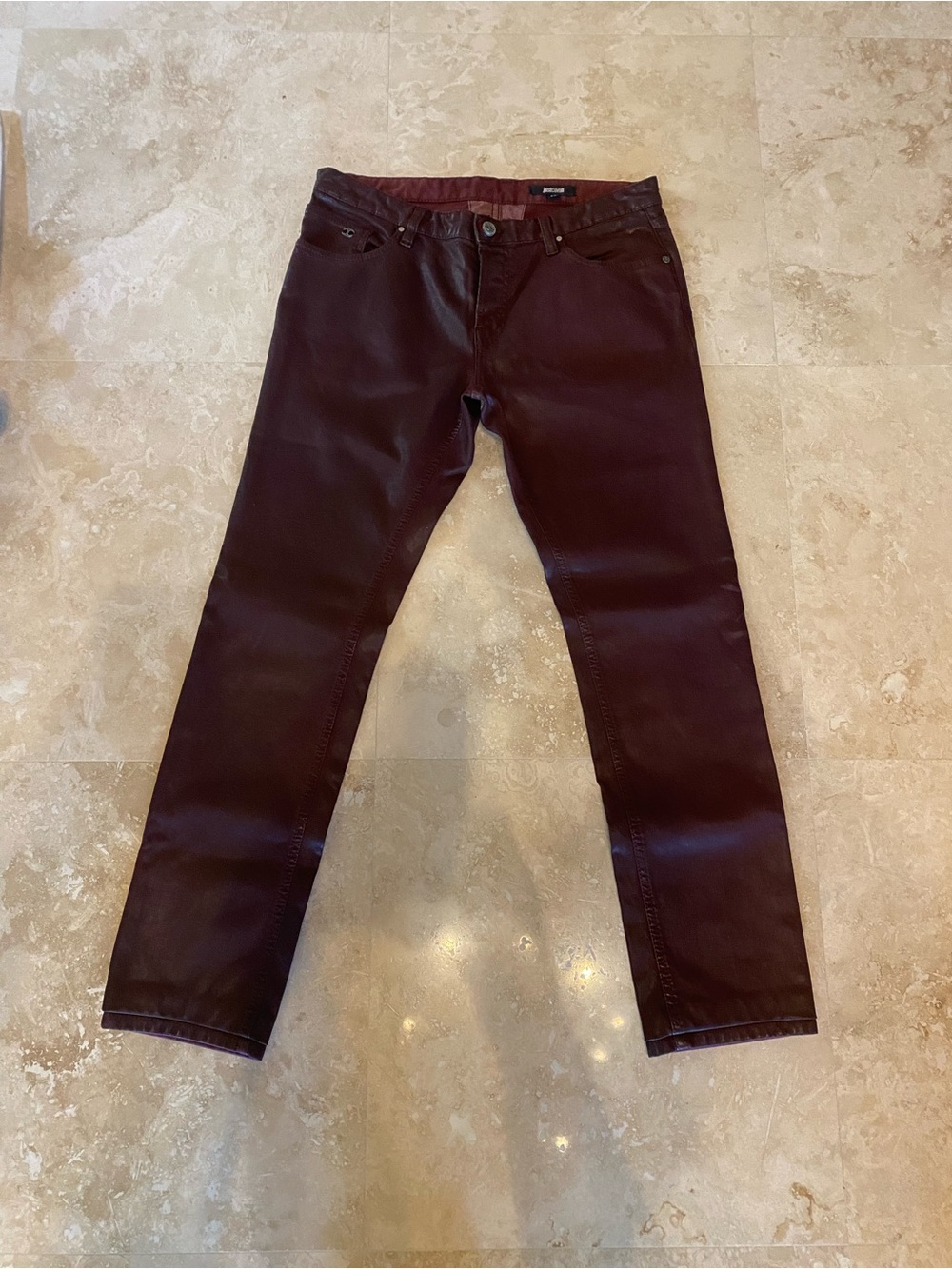 Just Cavalli Men's Slim Straight Jeans in Deep Burgundy, new never worn .